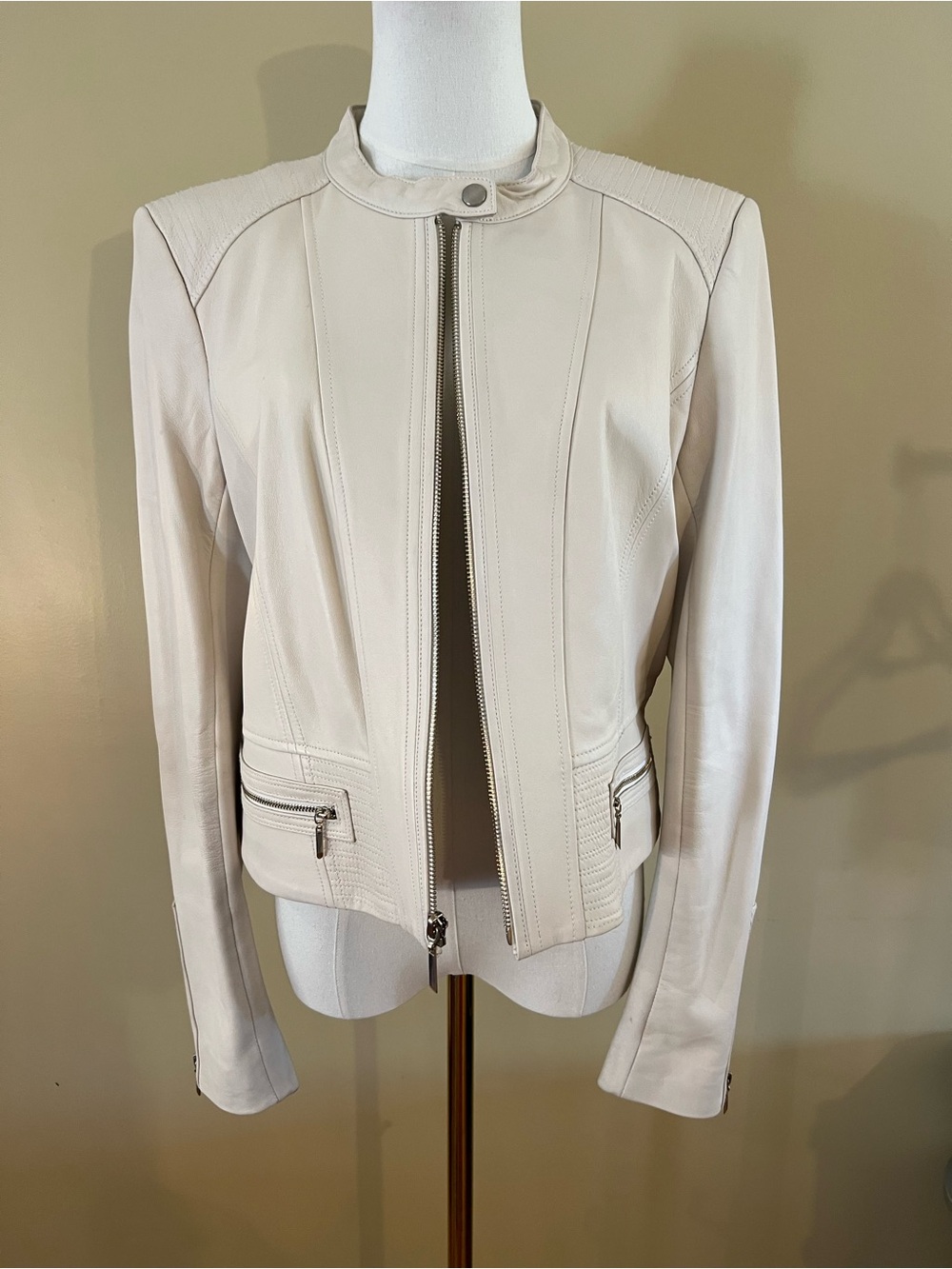 WHBM Ivory Leather Moto Jacket